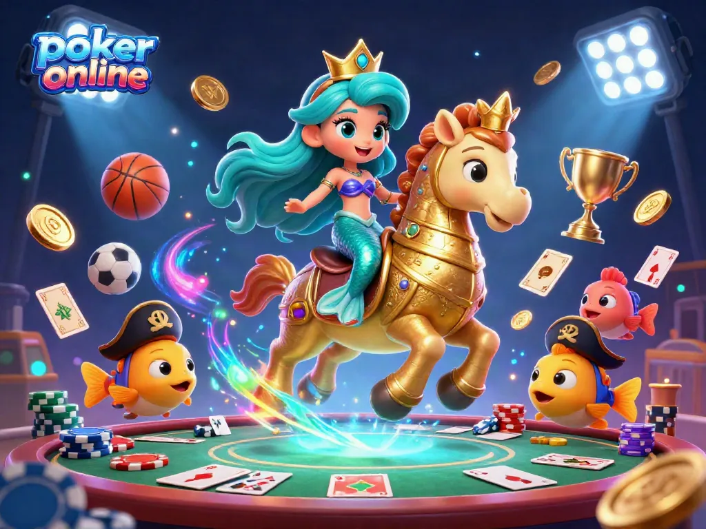 Join the adventure in an electric poker online scene with a mermaid princess and vibrant game elements.