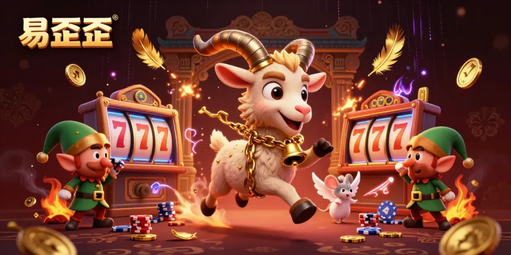 Experience 续歪歪 in a vibrant casino scene with Krampus, an angel mouse, and elf gremlins.