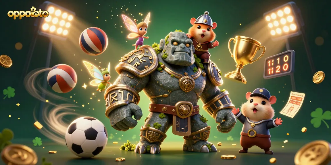Join the excitement with oppatoto's dynamic characters in a high-stakes gambling illustration featuring vibrant sports elements.
