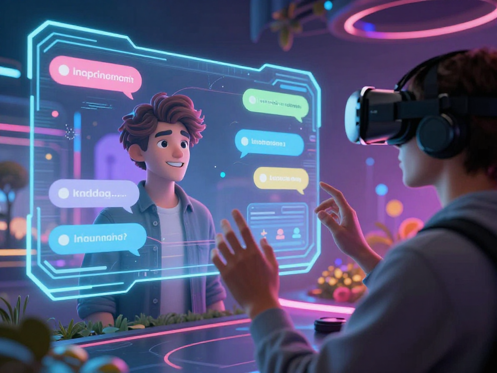 Engaging in ai hentai chat with futuristic avatars in a vibrant VR setting