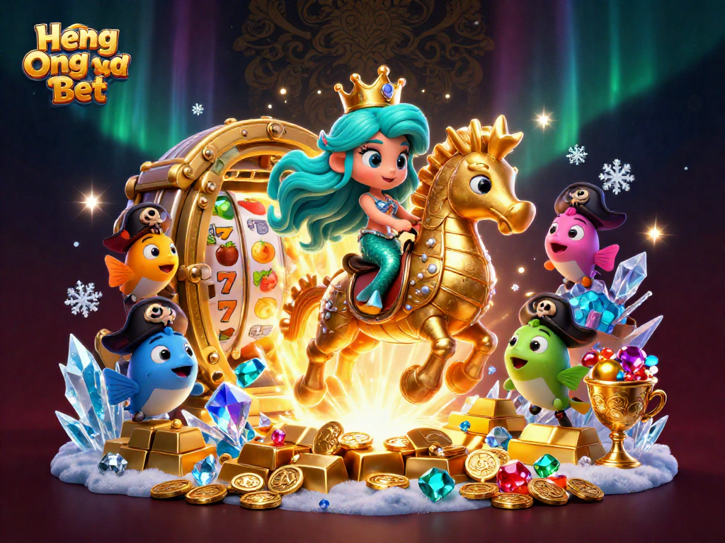 Experience thrilling wins with Heng Ong Bet in this vibrant 3D illustration featuring exciting slots.