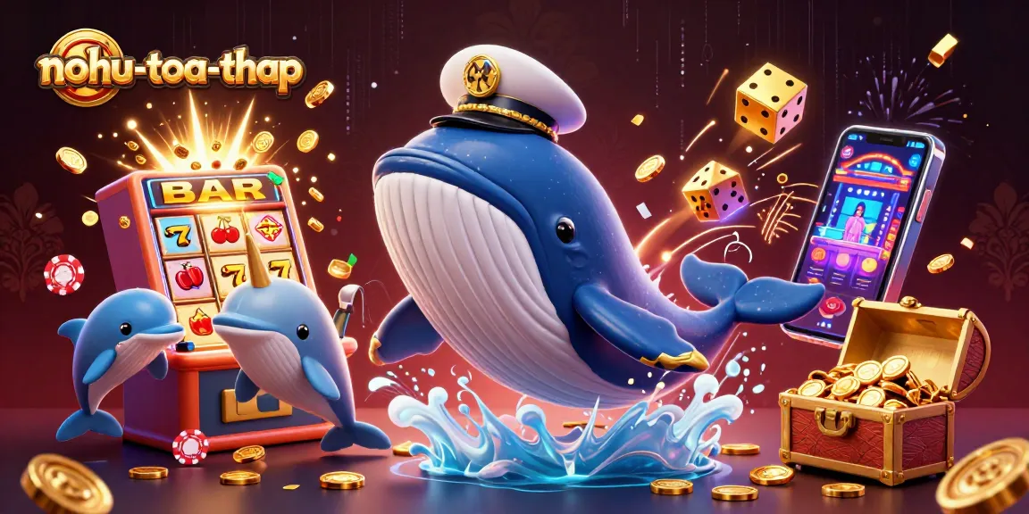 Experience the thrilling nohu-toa-thap game with colorful characters and jackpot excitement in this dynamic 3D illustration.