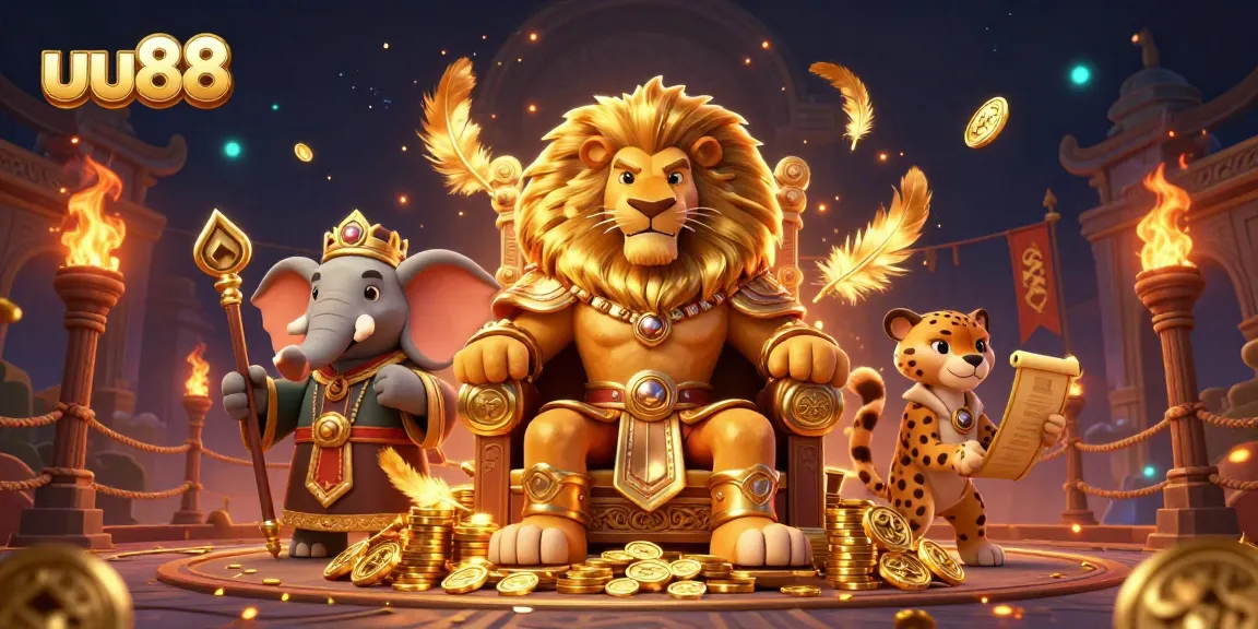 Engage in thrilling experiences at uu88 with a majestic lion king and dynamic elements.