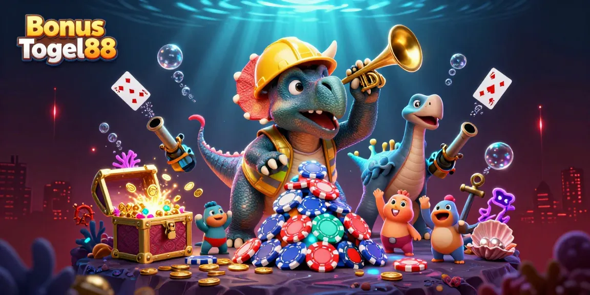Experience Bonus Togel88 excitement with thrilling casino elements and vibrant characters celebrating wins.