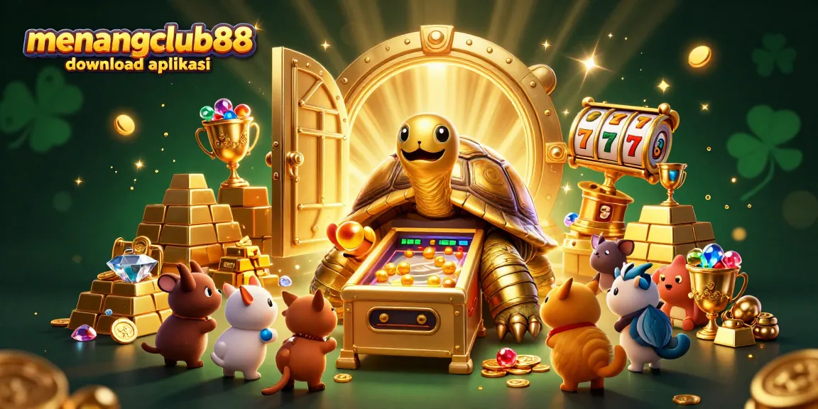 Spin and win with the menangclub88 download aplikasi as a golden tortoise and friends engage in a vibrant slot adventure!