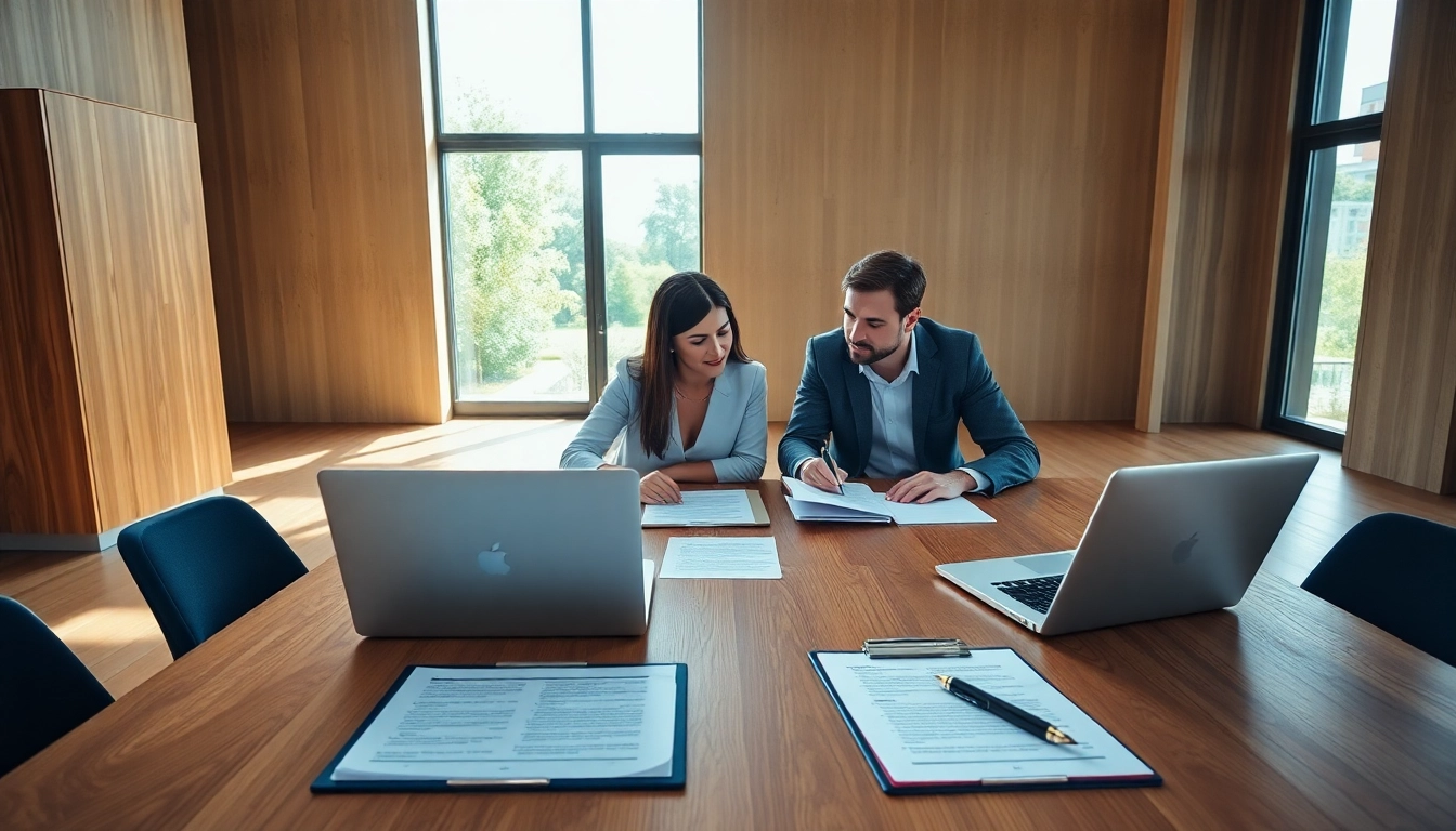 Discussing Family Law Financial Agreements amidst legal paperwork in a professional setting.