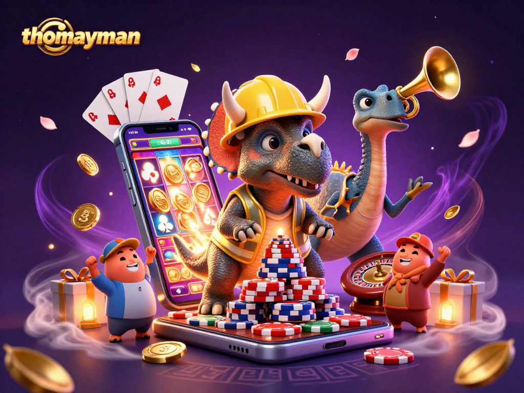 thomayman celebrates a jackpot win with adorable characters and rich casino elements
