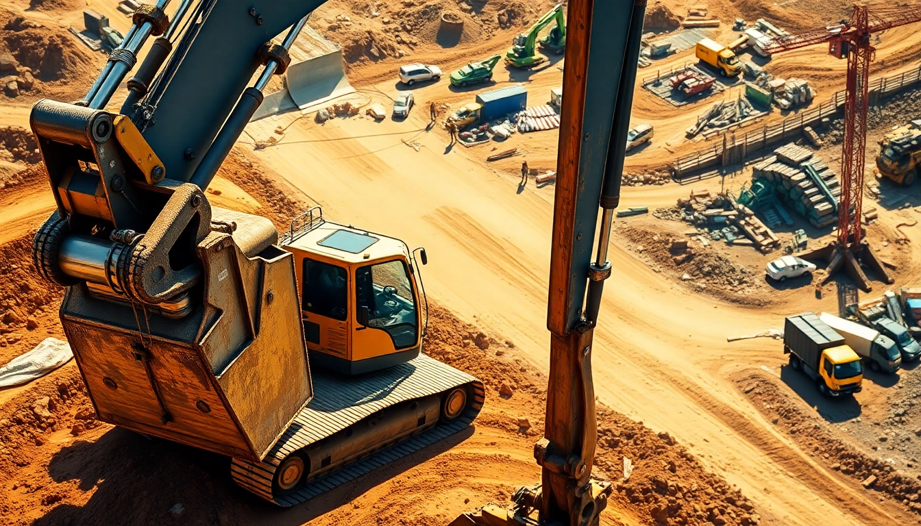 Excavator digging at a construction site, showcasing its operational power and efficiency.