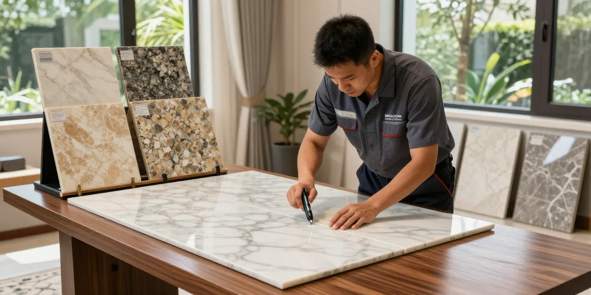 NAGA2000 expert technician installing premium marble flooring in a luxurious home, showcasing quality craftsmanship.