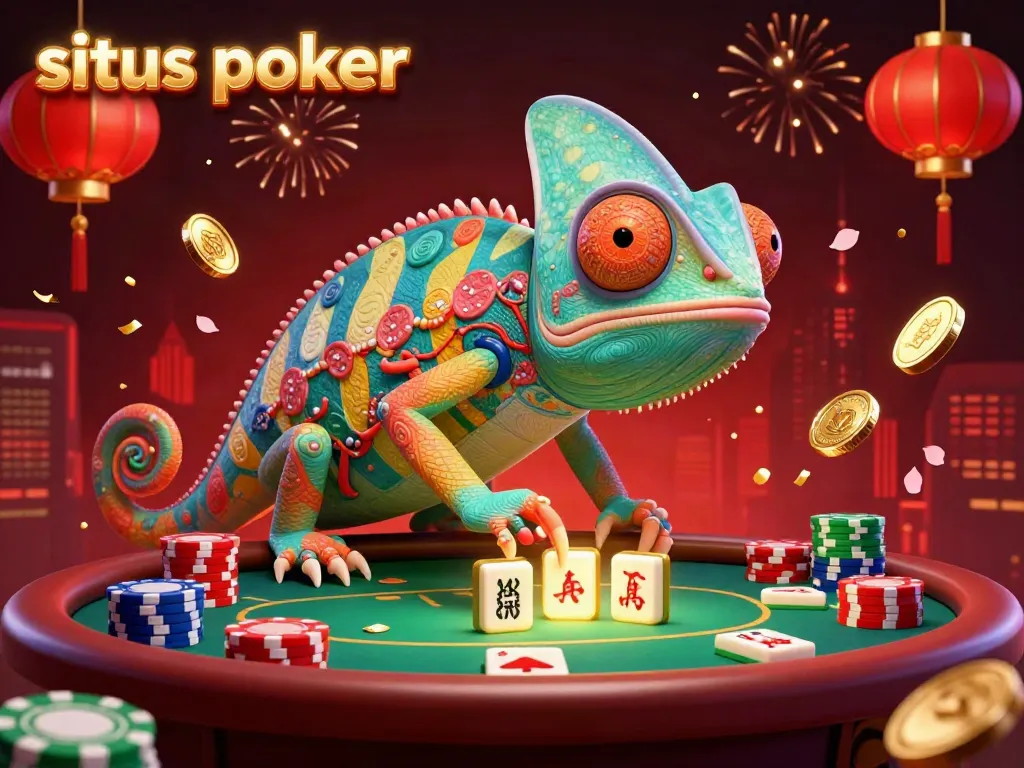 Menghadirkan atmosfir situs poker, ilustrasi chameleon kasino yang menarik saat mencari kemenangan.