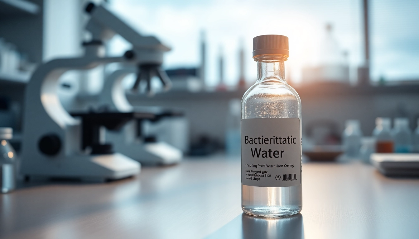 View a vial of bacteriostatic water in a professional lab setting, emphasizing quality and precision.