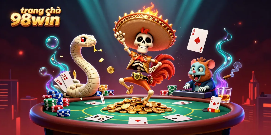 Experience the excitement of trang chủ 98win with vibrant casino-themed characters celebrating wins.