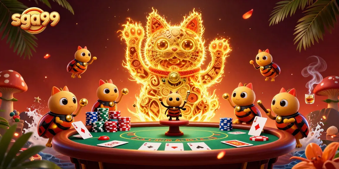 Experience thrilling gameplay at sga99 with vibrant casino symbols in a lively 3D scene.