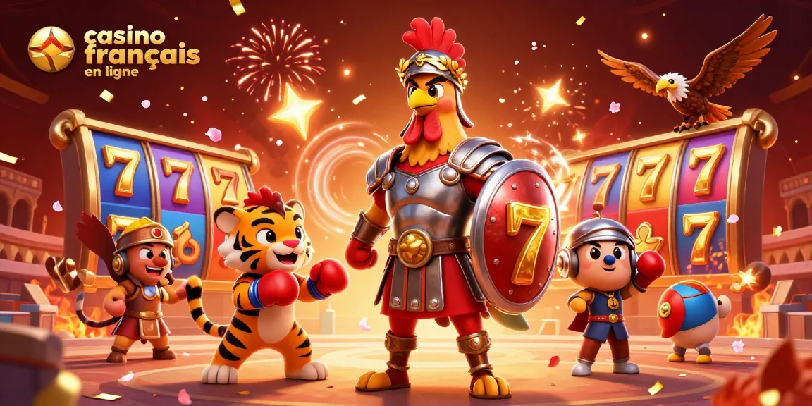 Jouer au casino français en ligne avec un coq gladiateur et des éléments de jeu dynamiques.