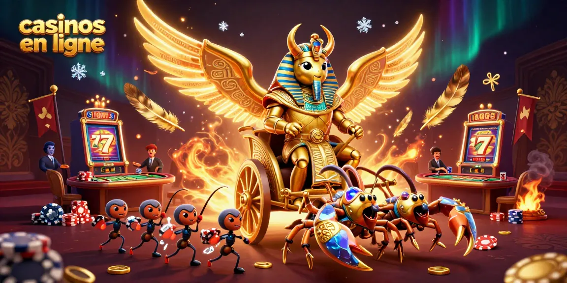 Casinos en ligne: découvrez l'effervescence des jeux avec notre illustration dynamique d'un scarabée pharaonique.