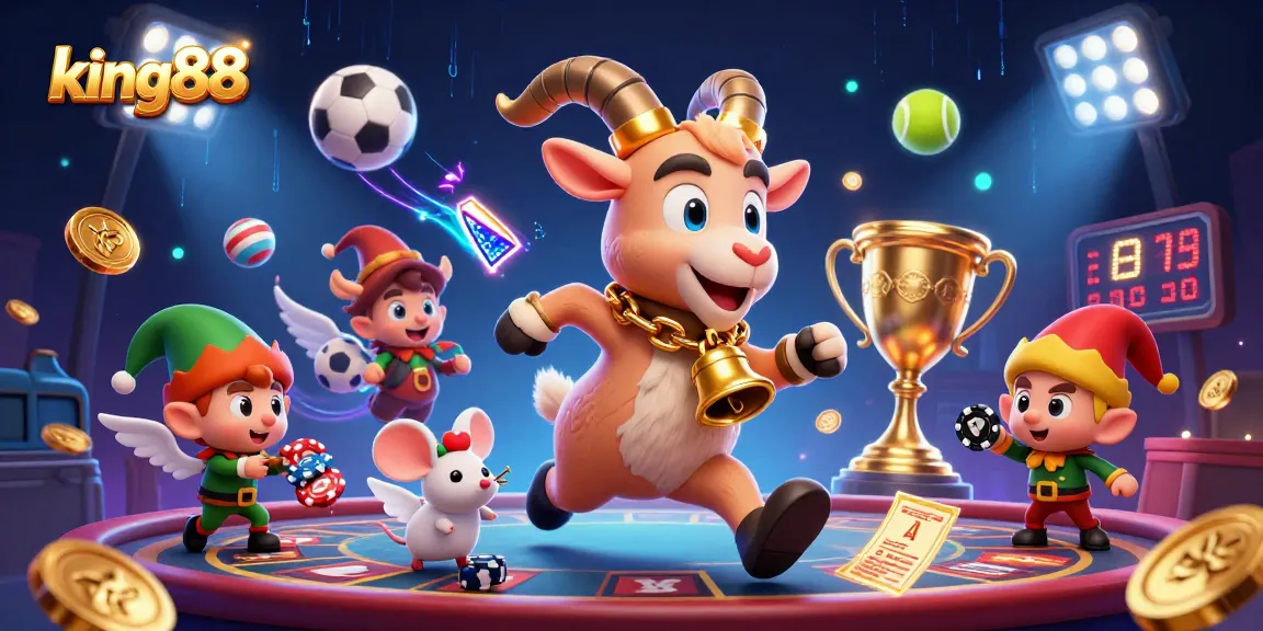 king88 showcases lively gaming action with festive Krampus and energetic characters at a bustling casino.