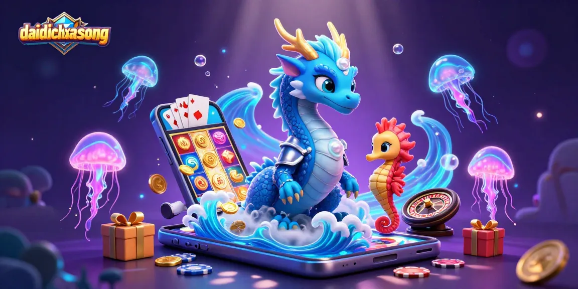 Experience thrilling gameplay in daidichxacsong as the dragon, knight, and jellyfish illuminate the slots and casino elements.