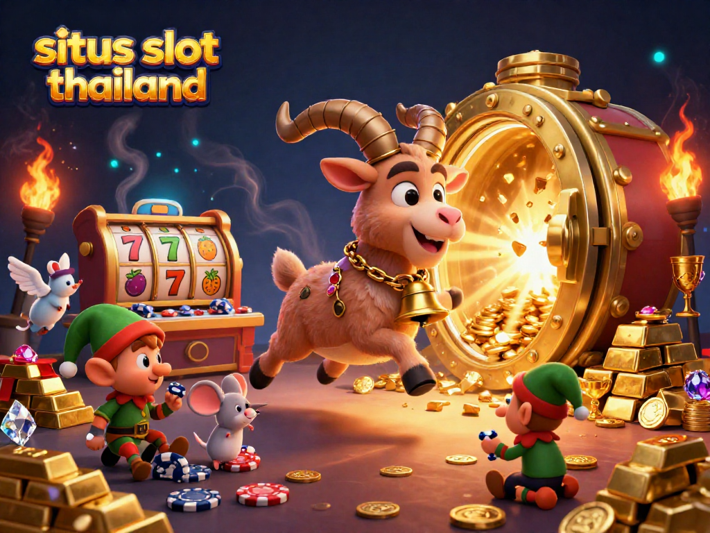 Engage with situs slot thailand: Krampus and festive characters amid treasure in a bustling holiday casino scene.